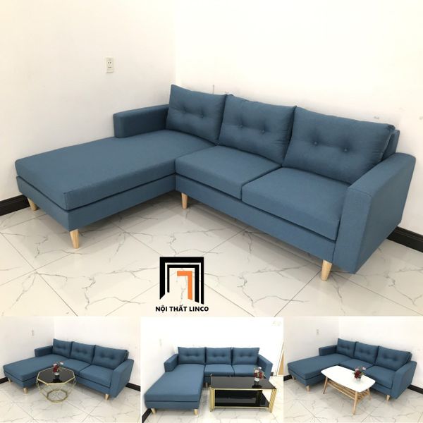 bộ ghế sofa góc l phòng khách, ghế sofa góc màu xanh dương 2m2 x 1m6, sofa góc nhỏ giá rẻ