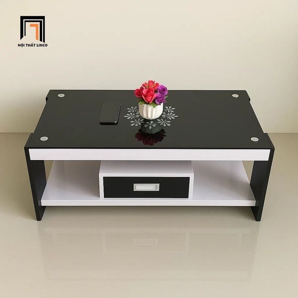 bàn trà mặt kính cường lực đen giá rẻ 1m x 50, bàn sofa phòng khách có hộc kéo nhỏ