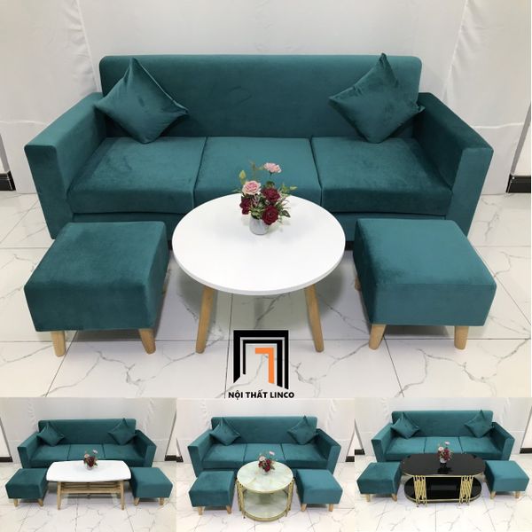 ghế sofa băng dài 1m9 màu xanh lá vải nhung, bộ ghế sofa văng giá rẻ nhỏ gọn