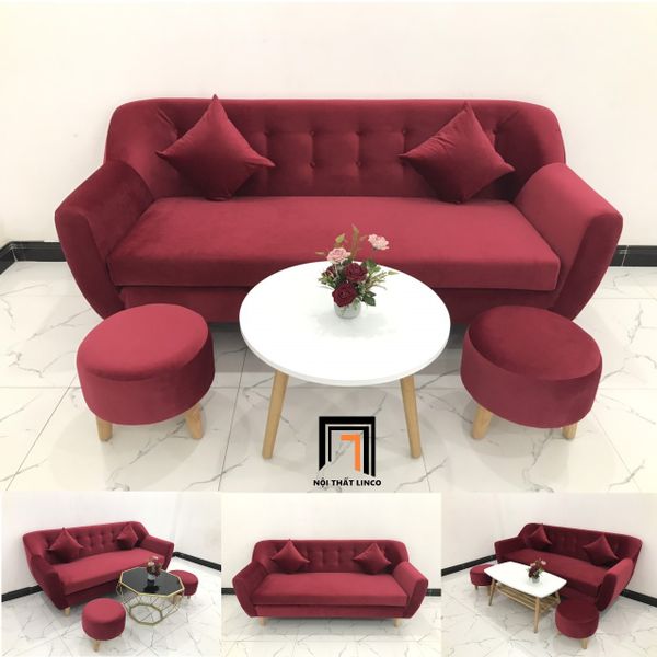 sofa băng, sofa văng, bộ ghế sofa băng dài 1m9 màu đỏ đô, bộ ghế sofa nhỏ vải nhung nỉ giá rẻ