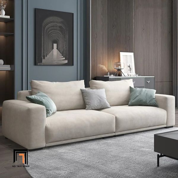 ghế sofa băng 2m màu xám trắng vải nhung, sofa băng nhỏ cho căn hộ chung cư, sofa băng phòng khách
