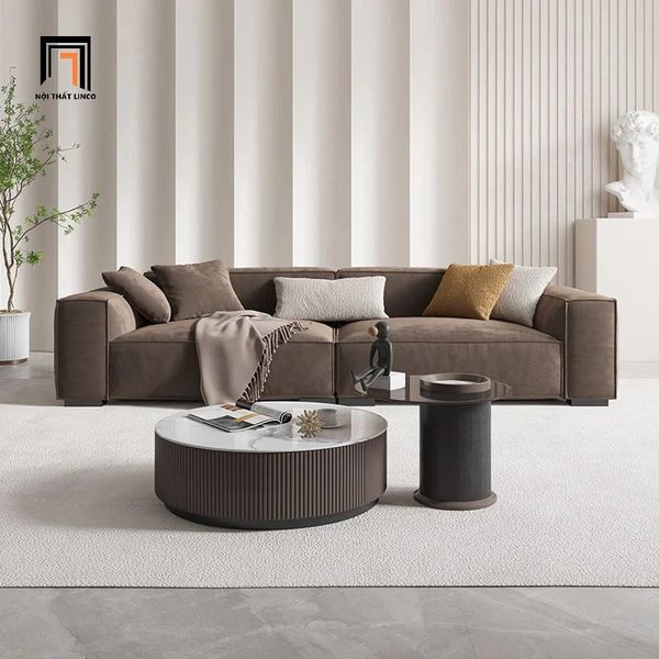 ghế sofa băng dài 2m4 màu nâu đậm, sofa văng vải nỉ giá rẻ cho phòng khách chung cư