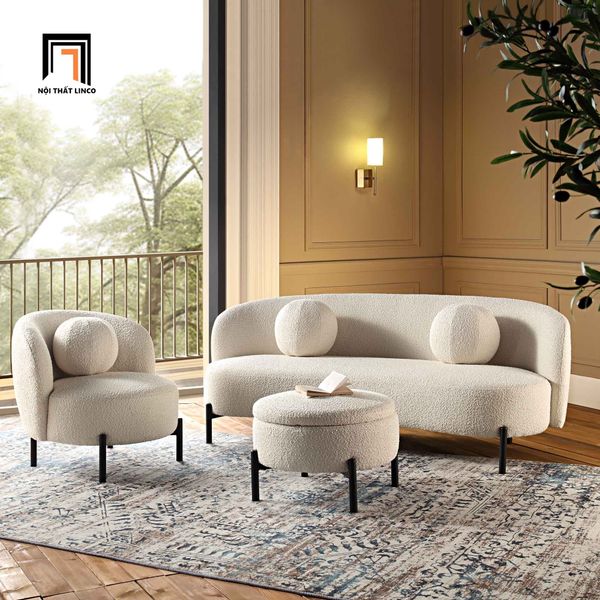 bộ ghế sofa cho sảnh chờ shop tiệm, set ghế sofa xám trắng vải nỉ bố
