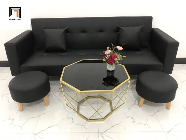 ghế sofa giường da công nghiệp màu đen, sofa băng giường nằm dài 2m cho phòng nhỏ