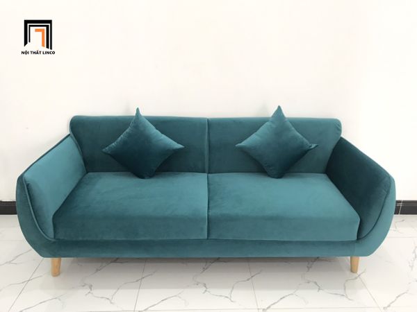 bộ ghế sofa văng giá rẻ dài 1m9, bộ ghế sofa băng màu xanh lá vải nhung, bộ ghế sofa băng gia đình