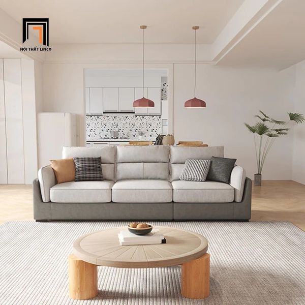 ghế sofa băng phòng khách gia đình 2m3, sofa văng nỉ phối màu xám, ghế sofa băng sang trọng