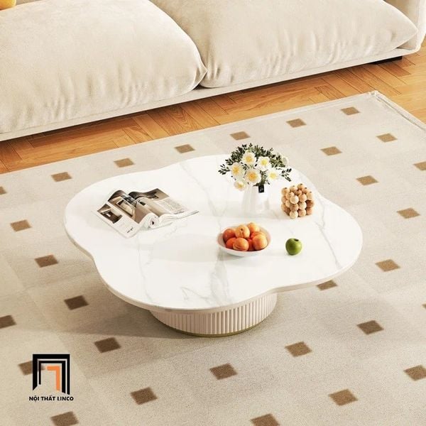 bàn sofa mặt đá hình bông hoa mặt 80cm, bàn sofa phòng khách xinh xắn