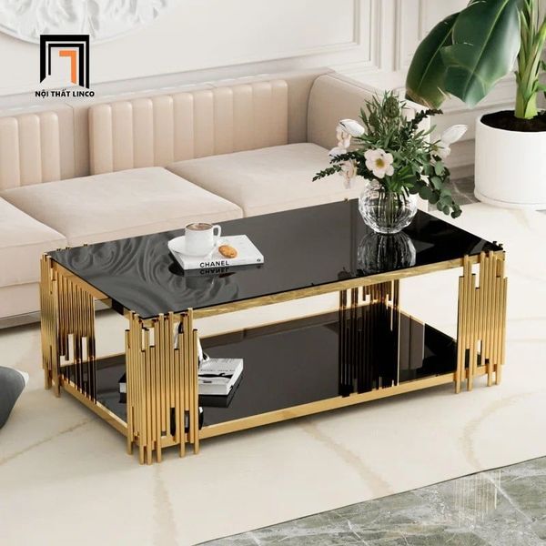 bàn sofa phòng khách mặt kính đen 2 tầng, bàn trà 1m x 50 kiểu dáng sang trọng