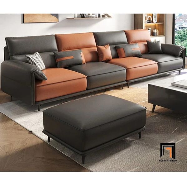 sofa băng da Pu, bộ ghế sofa băng 2m2 da simili phối màu sang trọng, bộ ghế sofa văng sang trọng