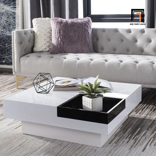 bàn sofa phòng khách ván gỗ mdf 80cm, bàn trà màu trắng cho phòng khách lớn