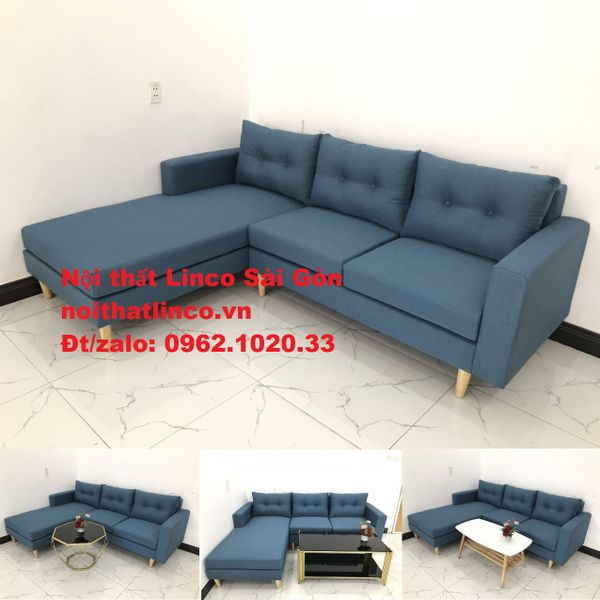 Bộ ghế sofa góc chữ L xanh dương nước biển đẹp hiện đại giá rẻ phòng khách | Nội thất Linco Tphcm