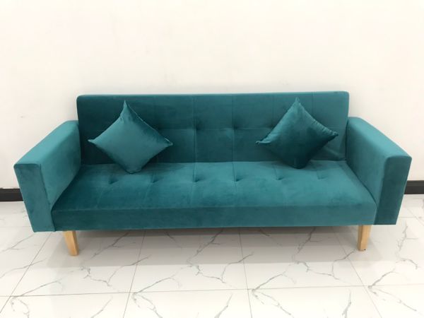 bộ ghế sofa giường dài 2m, ghế sofa băng bật nằm màu xanh lá vải nhung