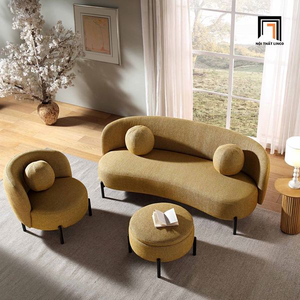 bộ ghế sofa cho sảnh chờ shop tiệm, set ghế sofa xám trắng vải nỉ bố