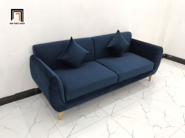 ghế sofa băng dài 1m9 màu xanh đen, ghế sofa băng nhỏ xinh vải nhung cho phòng khách nhỏ