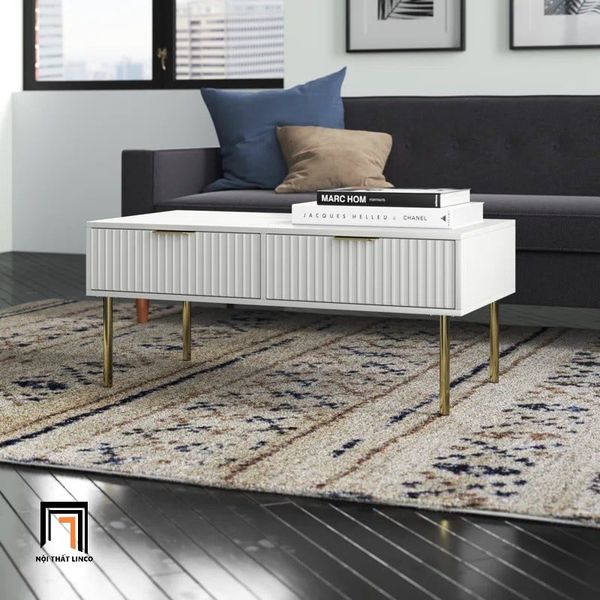bàn sofa phòng khách kiểu dáng Âu Mỹ, bàn trà gia đình ván gỗ sơn trắng 1m