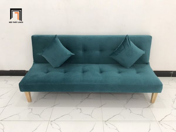 bộ bàn ghế sofa giường xanh lá, sofa giường vải nhung màu xanh lá cây dài 1m7, bộ ghế sofa bed nhỏ gọn