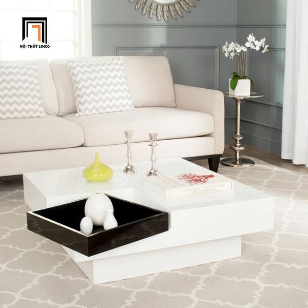 bàn sofa phòng khách ván gỗ mdf 80cm, bàn trà màu trắng cho phòng khách lớn