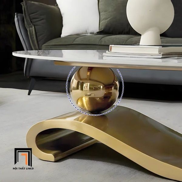 bàn trà mặt đá ceramic 1m2, bàn sofa khung chân sắt vàng sang trọng