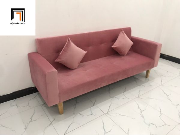 bộ ghế sofa giường nằm dài 2m màu hồng phấn, ghế sofa bed đa năng giá rẻ cho shop tiệm