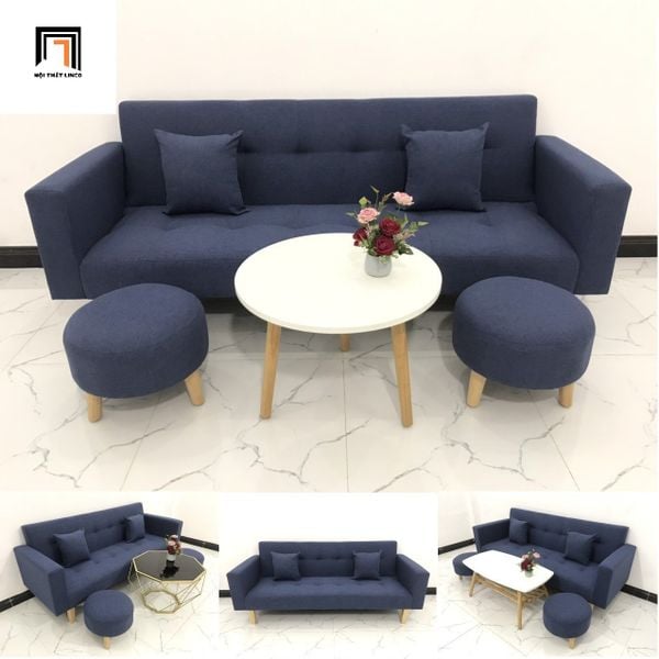 ghế sofa giường nằm màu xanh đậm, sofa bed xanh đậm dài 2m cho chung cư, bộ ghế sofa giường nhỏ gọn