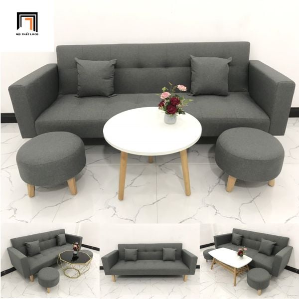 ghế sofa giường nằm dài 2m, sofa băng giường cho gia đình nhỏ, ghế sofa bed giường màu xám lông chuột