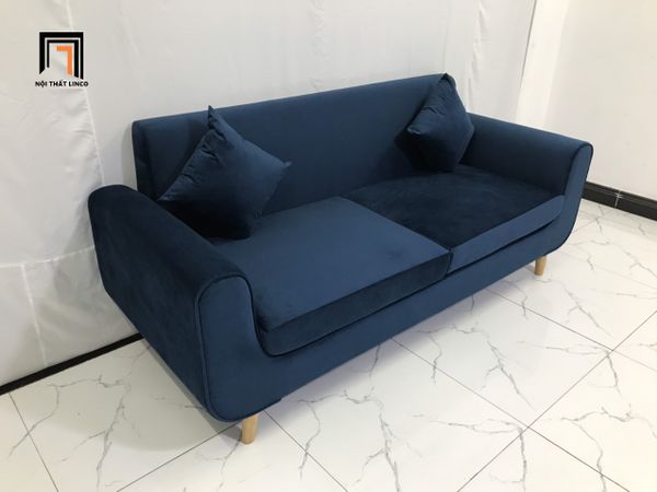 bộ ghế sofa băng phòng khách gia đình, ghế sofa văng dài màu xanh đậm vải nhung giá rẻ