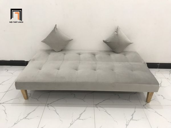 bộ ghế sofa giường đa năng dài 1m7 giá rẻ, ghế sofa bed bật giường nằm vải nhung xám tro