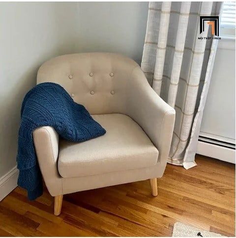 ghế sofa đơn nhỏ gọn, sofa đơn vải bố màu xám tro, sofa đơn phòng khách