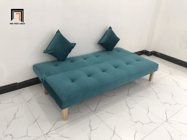 bộ bàn ghế sofa giường xanh lá, sofa giường vải nhung màu xanh lá cây dài 1m7, bộ ghế sofa bed nhỏ gọn