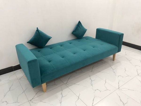 bộ ghế sofa giường dài 2m, ghế sofa băng bật nằm màu xanh lá vải nhung