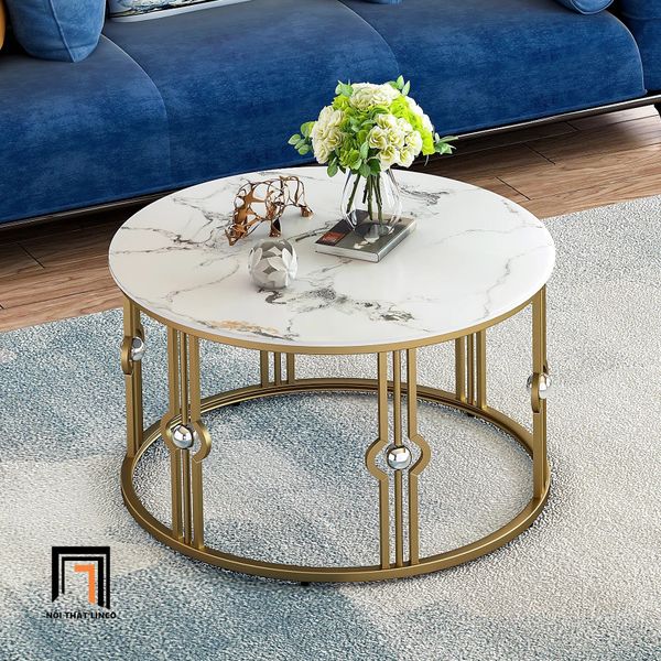 bàn sofa mặt đá tròn khung chân sắt, bàn trà mặt 60cm cho gia đình nhỏ