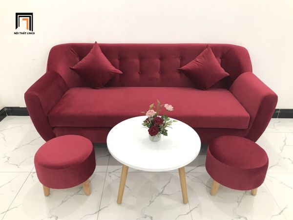 sofa băng, sofa văng, bộ ghế sofa băng dài 1m9 màu đỏ đô, bộ ghế sofa nhỏ vải nhung nỉ giá rẻ
