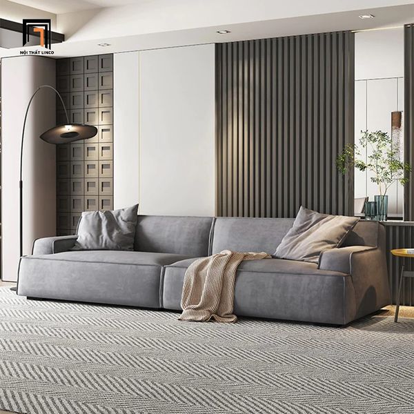 sofa băng, sofa văng, sofa dài 2m4, ghế sofa cho căn hộ chung cư, sofa màu xám vải nhung, sofa băng hiện đại