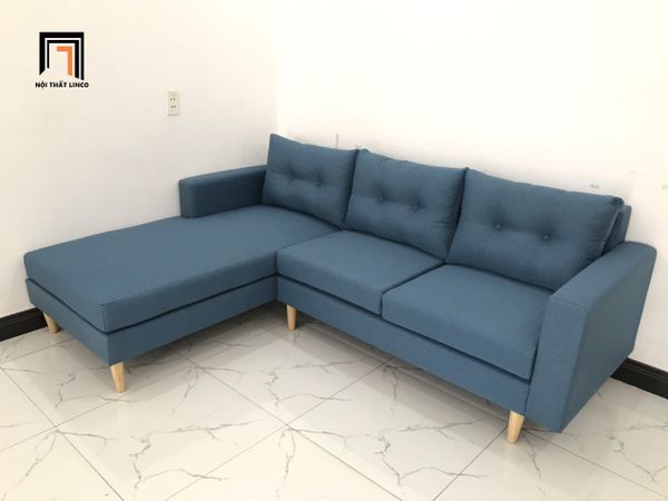 bộ ghế sofa góc l phòng khách, ghế sofa góc màu xanh dương 2m2 x 1m6, sofa góc nhỏ giá rẻ