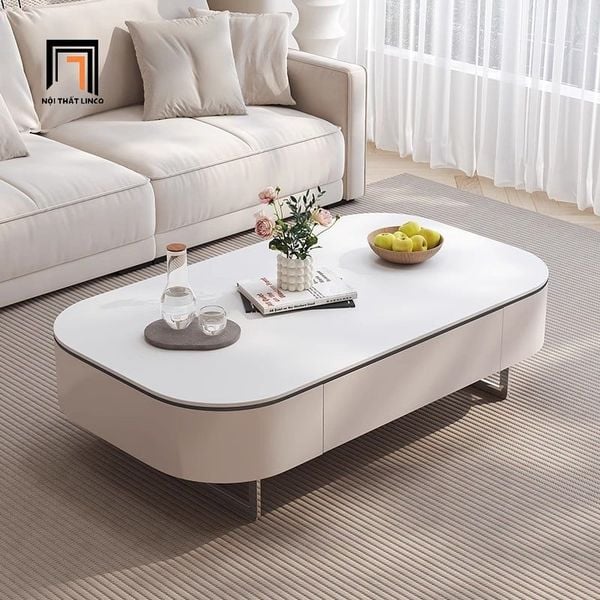 bàn sofa phòng khách mặt đá trắng, bàn trà cao cấp 1m x 60