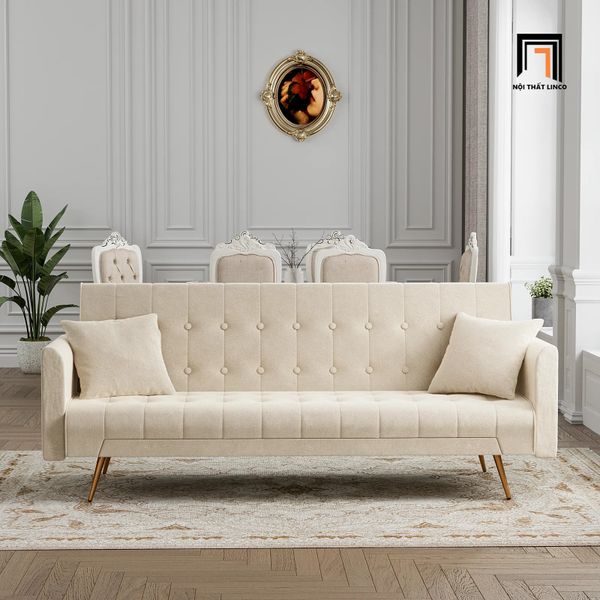 sofa giường vải nhung màu kem dài 2m, sofa giường nằm xinh xắn