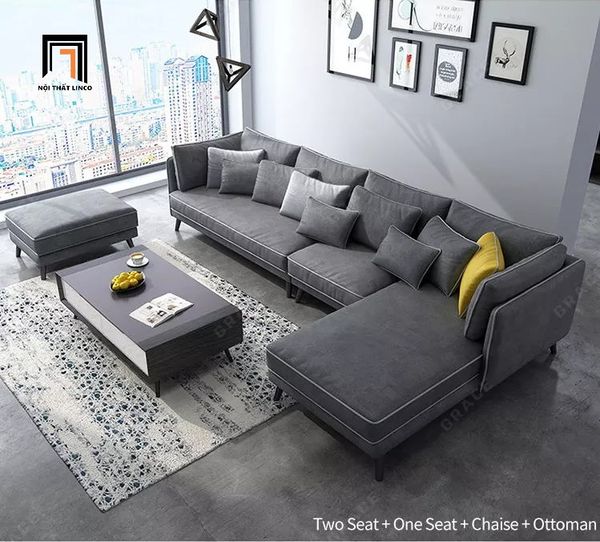 ghế sofa góc giá rẻ, bộ ghế sofa góc l 2m5 x 1m6 màu xám lông chuột, ghế sofa góc gia đình