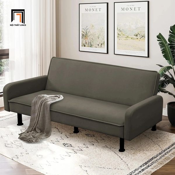 ghế sofa bed bật giường nằm thông minh, sofa giường màu nâu vải nhung dài 2m