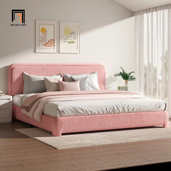 giường, giường ngủ, giường ngủ màu hồng, giường ngủ vải nỉ, giường ngủ xinh xắn
