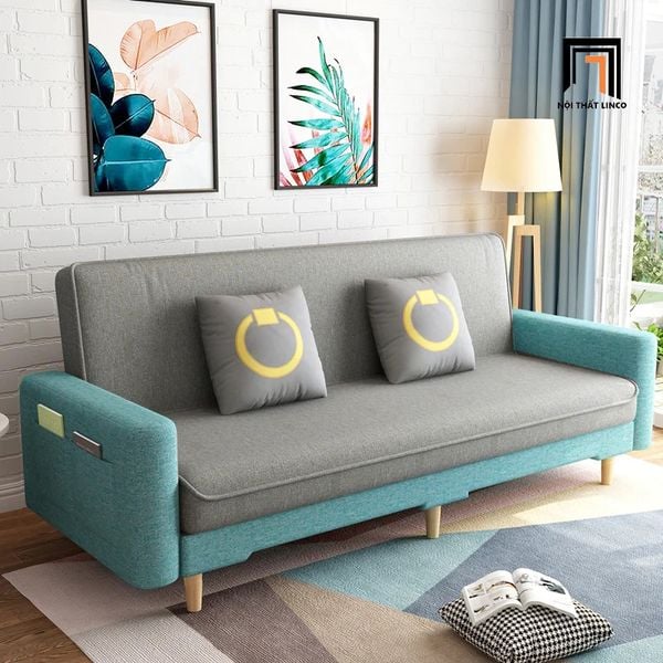 ghế sofa giường nằm, sofa bed bật nằm 2m, sofa giường phối màu vải nỉ bố giá rẻ