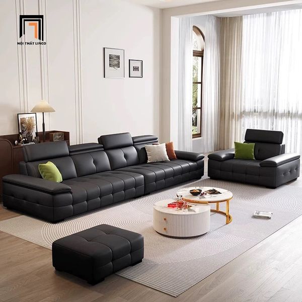bộ ghế sofa góc L da công nghiệp xám trắng, sofa góc L gia đình sang trọng 3m x 1m6