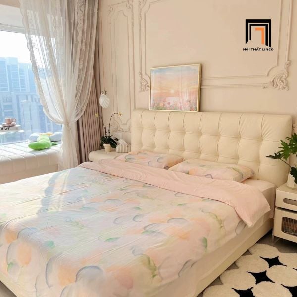 giường ngủ bọc da pvc, giường, giường ngủ, giường ngủ da chống trầy, giường ngủ chung cư