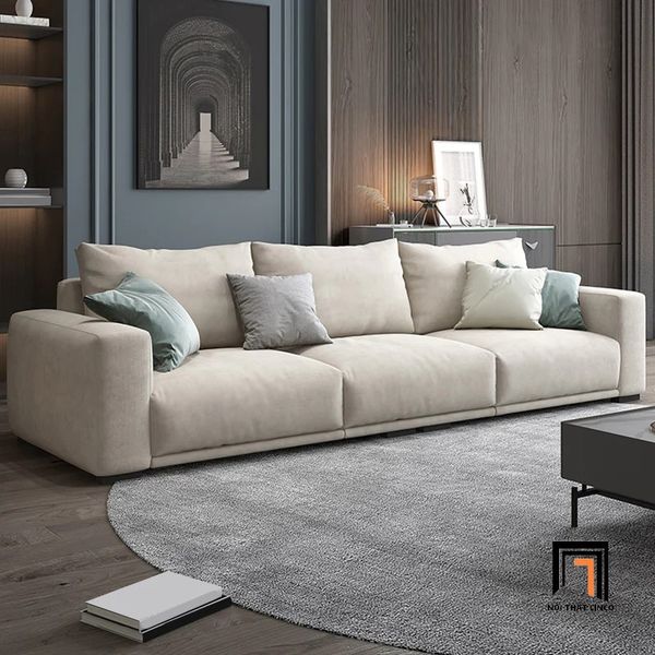 ghế sofa băng 2m màu xám trắng vải nhung, sofa băng nhỏ cho căn hộ chung cư, sofa băng phòng khách