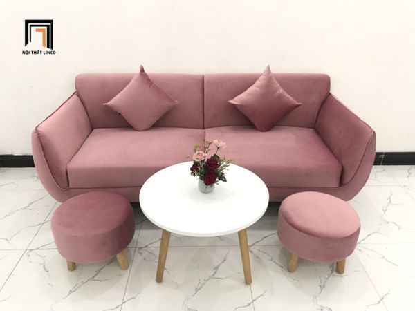 bộ ghế sofa băng phòng khách giá rẻ, ghế sofa văng cho gia đình dài 1m9 màu hồng phần