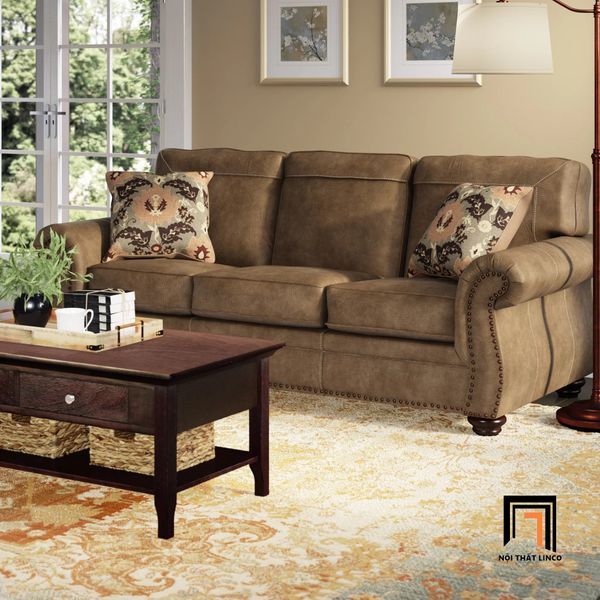 bộ ghế sofa tân cổ điển cao cấp, ghế sofa phong cách Tây đính nút cho gia đình