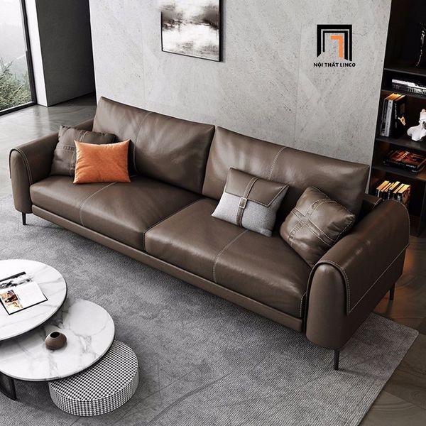 sofa băng dài 2m1 da công nghiệp, ghế sofa văng màu nâu cafe, sofa băng da giả cho chung cư