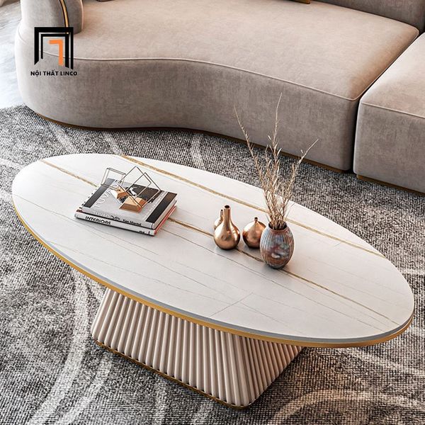bàn sofa mặt đá sang trọng hình oval, bàn trà phòng khách 1m x 50 cao cấp