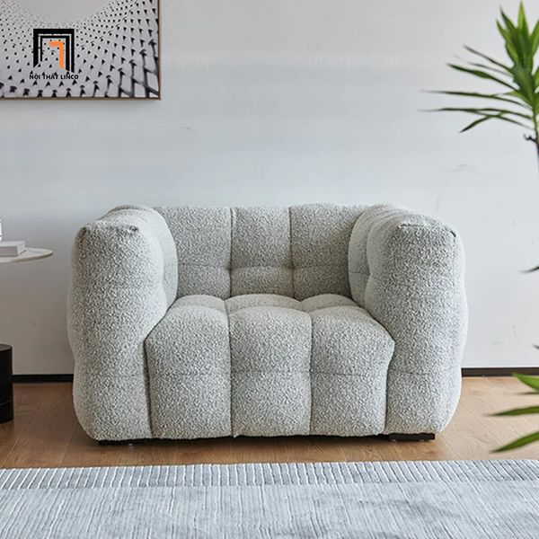 sofa đơn, ghế sofa 1 người ngồi, ghế sofa đơn vải lông cừu, sofa đơn màu xám trắng, sofa đơn cho shop tiệm