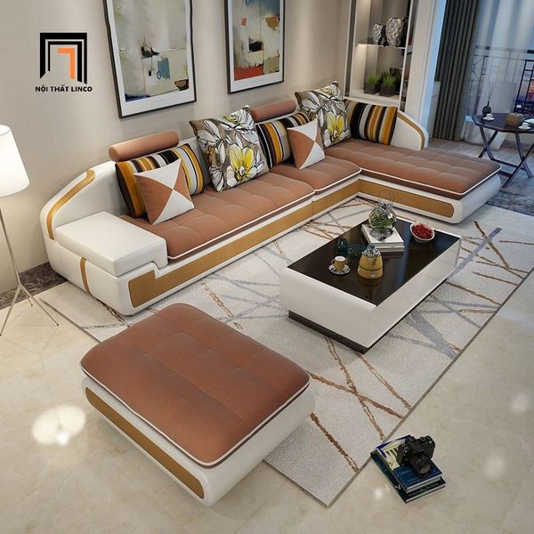 sofa góc l 3m3 x 1m8, bộ ghế sofa góc gia đình diện tích lớn, ghế sofa góc phối màu sang trọng