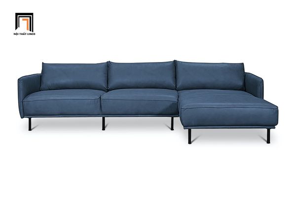 bộ ghế sofa góc l sang trọng, ghế sofa góc 2m4 x 1m6 da công nghiệp màu xanh than